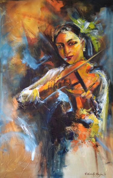 Painting titled "Passion for Music" by Wasantha Ranjan, Original Artwork, Acrylic Mounted on Wood Stretcher frame