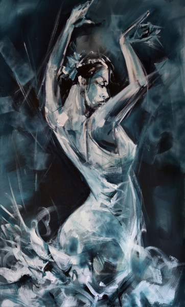 Painting titled "Flamenco" by Wasantha Ranjan, Original Artwork, Acrylic Mounted on Wood Stretcher frame