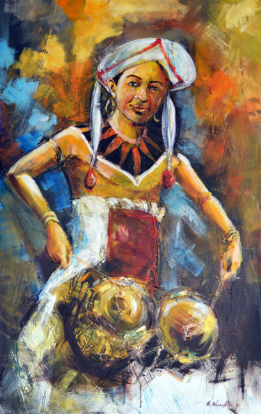 Painting titled "Cultural Beats" by Wasantha Ranjan, Original Artwork, Acrylic Mounted on Wood Stretcher frame
