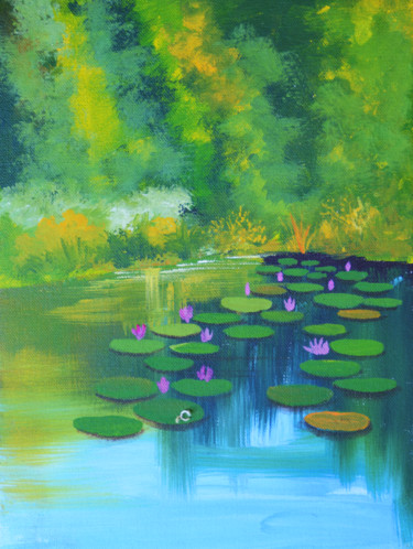Painting titled "Path on Water" by Wasantha Ranjan, Original Artwork, Acrylic Mounted on Wood Stretcher frame