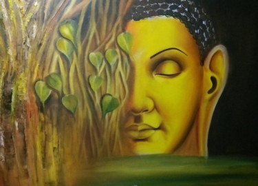 Painting titled "Nature of the Buddha" by Wasantha Ranjan, Original Artwork, Acrylic Mounted on Wood Stretcher frame