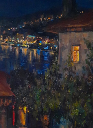 Картина под названием "Night city lights" - Vasiliy Nesterov, Подлинное произведение искусства, Масло