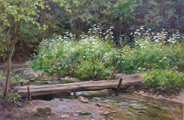 Картина под названием "Forest stream" - Vasiliy Nesterov, Подлинное произведение искусства, Масло Установлен на Деревянная р…