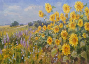 Картина под названием "sunflowers" - Vasiliy Nesterov, Подлинное произведение искусства, Масло Установлен на Деревянная рама…