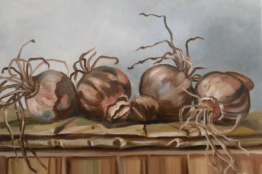 Malerei mit dem Titel "Lilienknollen" von Wassa Rosin-Bergmann, Original-Kunstwerk, Öl