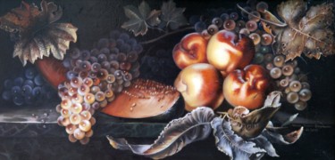 Schilderij getiteld "Honigmelone und Pfe…" door Wassa Rosin-Bergmann, Origineel Kunstwerk, Olie