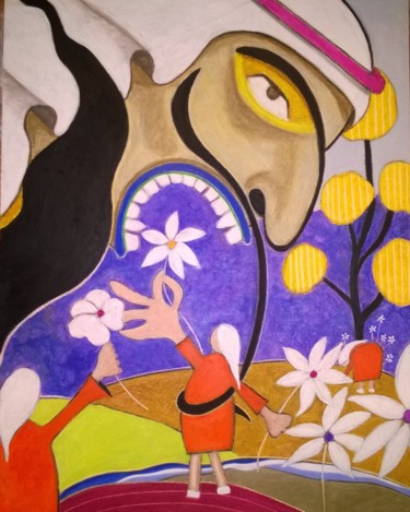 Schilderij getiteld "Miam !" door Wass Laouir, Origineel Kunstwerk, Pastel Gemonteerd op Karton