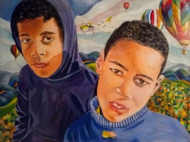 Peinture intitulée "Deux frères" par Wass Laouir, Œuvre d'art originale, Acrylique