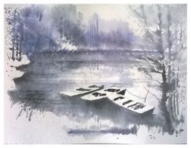 Painting titled "Silence" by Watercolorist Lorand Sipos, Original Artwork, Watercolor