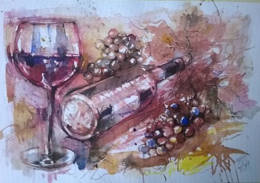 Painting titled "Empty bottle." by Watercolorist Lorand Sipos, Original Artwork, Watercolor
