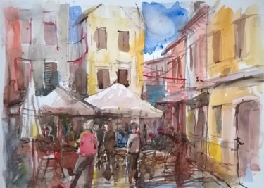 Painting titled "Marketplace somewhe…" by Watercolorist Lorand Sipos, Original Artwork, Watercolor