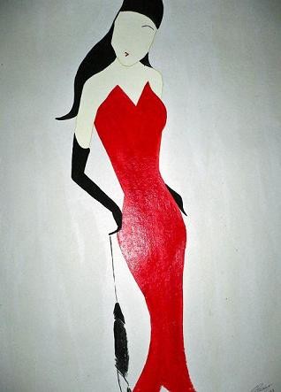 Painting titled "Lady In Red - 2" by Abhilasha, Original Artwork, 