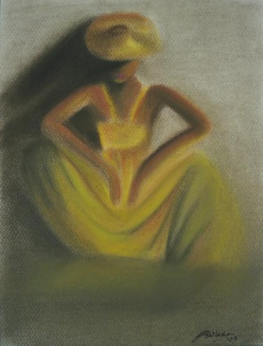 Painting titled "Yellow Dress" by Abhilasha, Original Artwork, Oil
