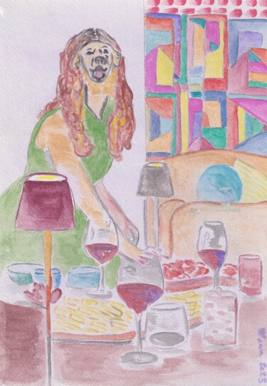 Painting titled "Crystal enjoy with…" by Wawa, Original Artwork, Watercolor