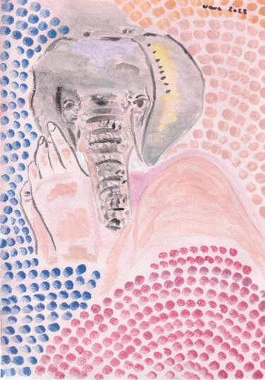 Schilderij getiteld "Ganghi d'Elephant H…" door Wawa, Origineel Kunstwerk, Aquarel