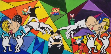 Malarstwo zatytułowany „"Kiss" Banksy Harin…” autorstwa Wawapod, Oryginalna praca, Akryl