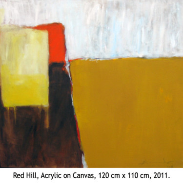 Painting titled "red-hill-acrylic-on…" by Wayan Purnata, Original Artwork, Acrylic