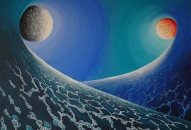 Painting titled "moons and emocean" by Wayne French, Original Artwork, Oil