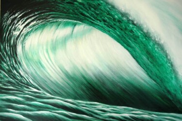 Painting titled "EMERALD WAVE" by Wayne French, Original Artwork, Oil