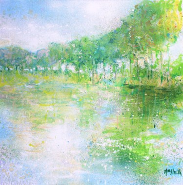 제목이 "Paysage Normand / N…"인 미술작품 Wayne Sleeth로, 원작, 페인트 스프레이 나무 들것 프레임에 장착됨
