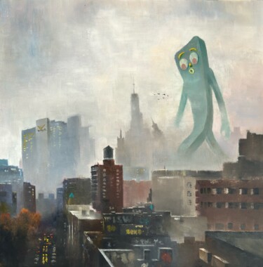 Painting titled "Gumby" by Waynester, Original Artwork, Oil Mounted on Wood Panel