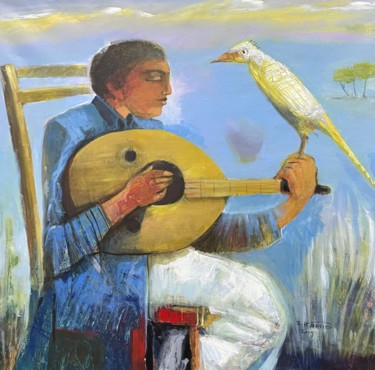 Painting titled "Lute player" by Wazzan Sa, Original Artwork, Acrylic