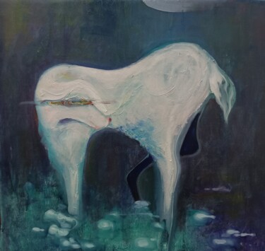 Painting titled "A goat" by Wednesday Ho, Original Artwork, Oil