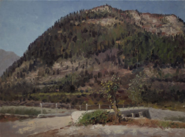 Painting titled "Hillside" by Wei Jia, Original Artwork, Oil