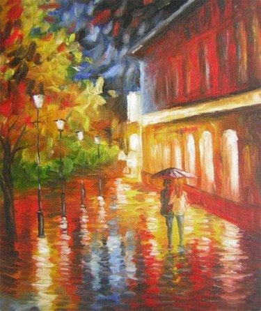 绘画 标题为“RAIN AND RED LIGHT” 由Wei Weix, 原创艺术品, 油