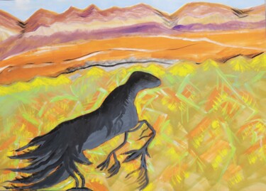 绘画 标题为“荒原，奔跑的阴影” 由Wei Xie, 原创艺术品, 水彩