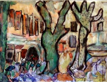 Aufbau mit dem Titel "place de mon village" von Lucienne Weill, Original-Kunstwerk