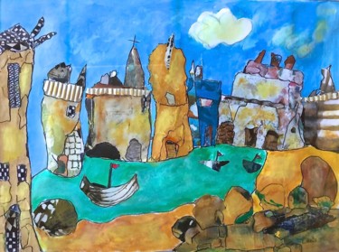 Pittura intitolato "Village Imaginaire" da Lucienne Weill, Opera d'arte originale