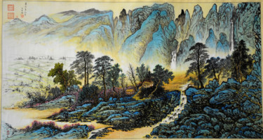 Pintura intitulada "Chinese watercolour…" por Weiping Li, Obras de arte originais, Aquarela