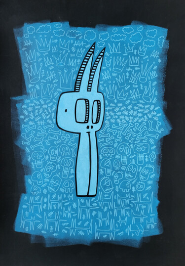 Peinture intitulée "Ghost Bunny (vacant)" par Well Well, Œuvre d'art originale, Acrylique