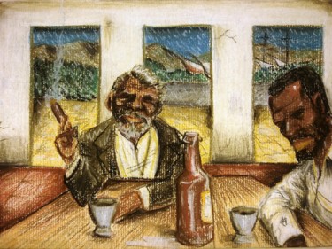 Peinture intitulée "reencontro no Porti…" par Thon Ayres, Œuvre d'art originale, Pastel