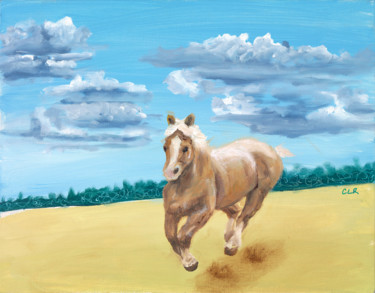 Painting titled "Palomino running" by Carol Roberts, Original Artwork, Acrylic