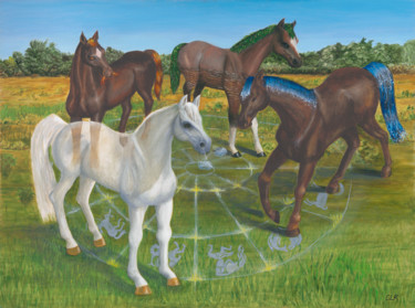 Painting titled "The Grand Carousel" by Carol Roberts, Original Artwork, Oil