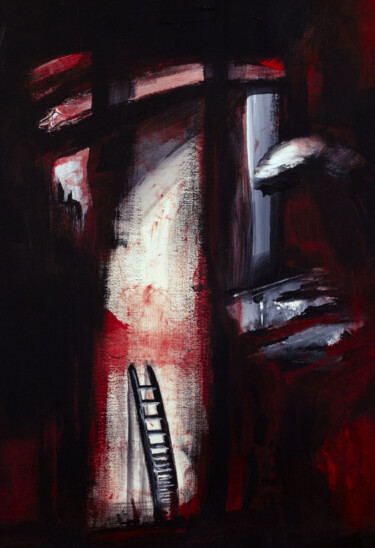 Painting titled "Echelle rouge" by Welter Arnaud, Original Artwork, Acrylic Mounted on Wood Panel