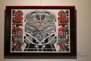 Disegno intitolato "Totems Maori" da Wendy Van Der Zee, Opera d'arte originale, Inchiostro