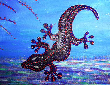 Painting titled "REDREAMING GECKO (d…" by Redreamer, Original Artwork, Oil