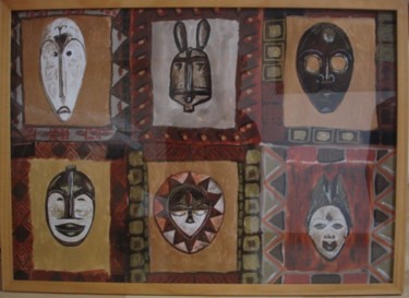 Painting titled "Esprits d'Afrique 3" by Nathalie Kelhetter, Original Artwork