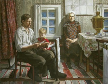 Картина под названием "В зимние сумерки" - Юрий Панцырев, Подлинное произведение искусства, Масло