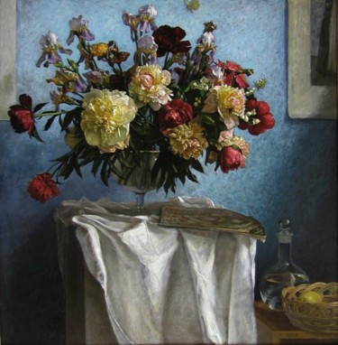 Картина под названием "Цветы" - Юрий Панцырев, Подлинное произведение искусства, Масло