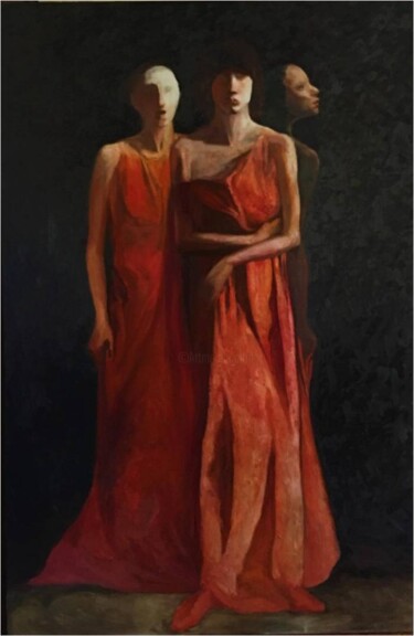 Painting titled "Les trois grâce-210…" by Wenwu Wen, Original Artwork, Oil