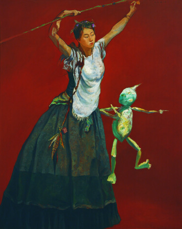 Painting titled "La Marionnette à Fi…" by Wenwu Wen, Original Artwork, Oil