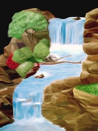 Painting titled "Cascading Waterfalls" by Weshon Hornsby, Original Artwork