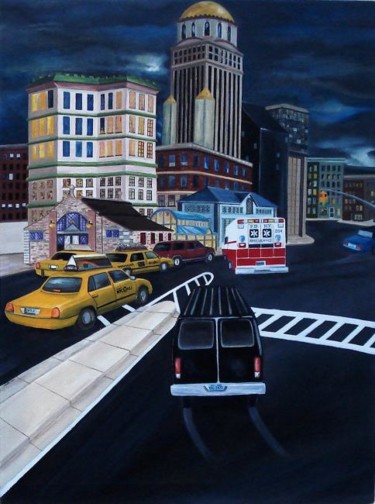 Painting titled "Gotham City Street…" by Weshon Hornsby, Original Artwork