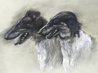 Рисунок под названием "Борзые" - Юлия Лощенова, Подлинное произведение искусства, Древесный уголь