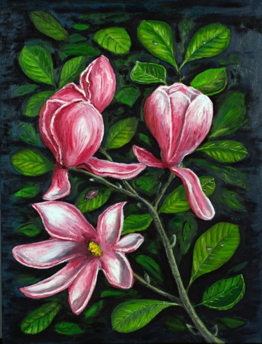 Malerei mit dem Titel "Magnolien" von Weralgos, Original-Kunstwerk, Öl