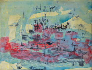 Painting titled "red construction" by Werner Schaile, Original Artwork, Oil
